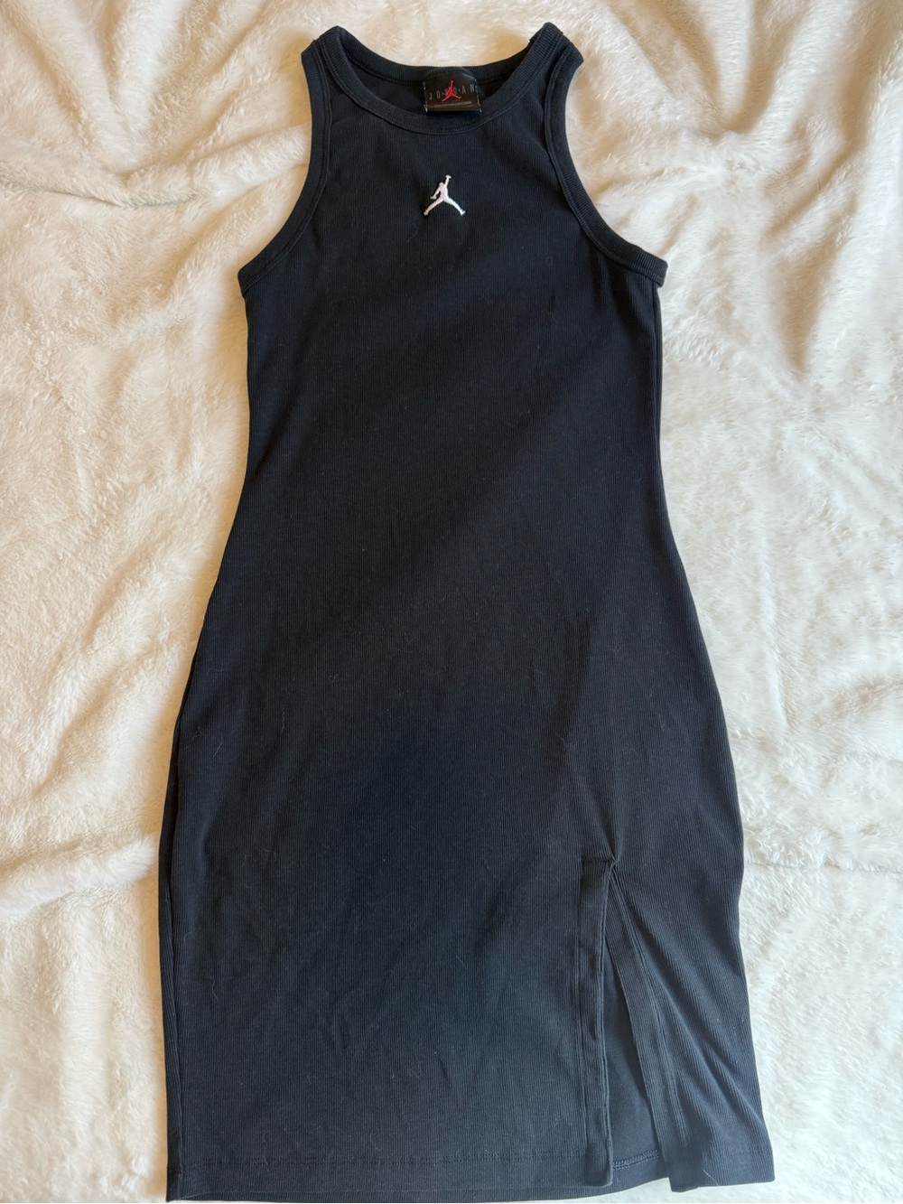 Jordan Black Ribbed Tank Midi Dress with Side Slit